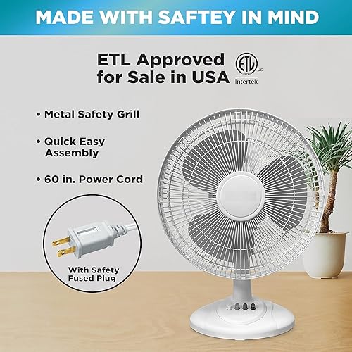 Miniatura 4 de EZ-CHILL Ventilador de mesa oscilante de 16 pulgadas con inclinación ajustable, prácticos controles de botón, silencioso, 3 velocidades, ventilador