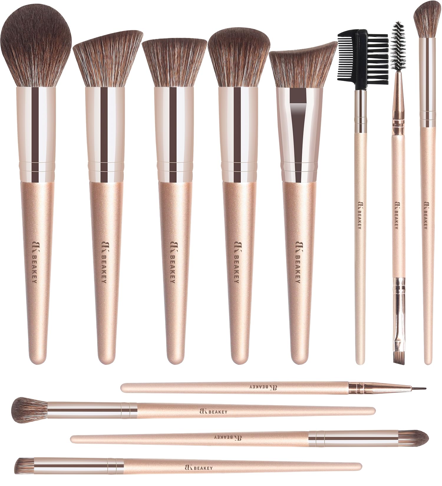 BEAKEY Professional Makeup Brush Set with Paper Case - 12-Piece Face & Eye Brushes for Foundation, Eyeshadow, Blending, and Concealer - Essential Beauty Tools for On-the-Go Makeup (Gold)
