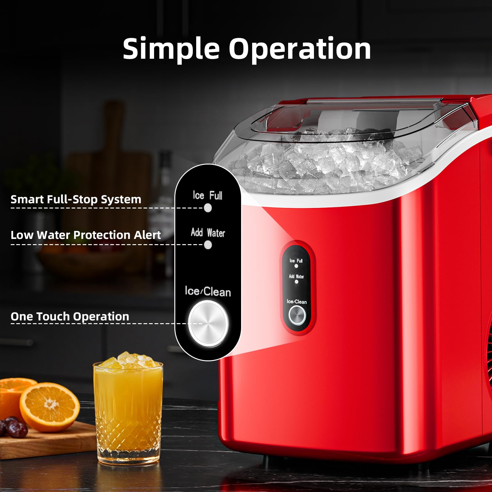 Nugget Countertop Ice Maker With Soft Chewable Pellet Ice, 34lbs/24h,Pebble Portable Ice Machine With Ice Scoop, Self-Cleaning, One-Click Operation, For Kitchen/Office/Bar, Red on Fridge.com - View 4