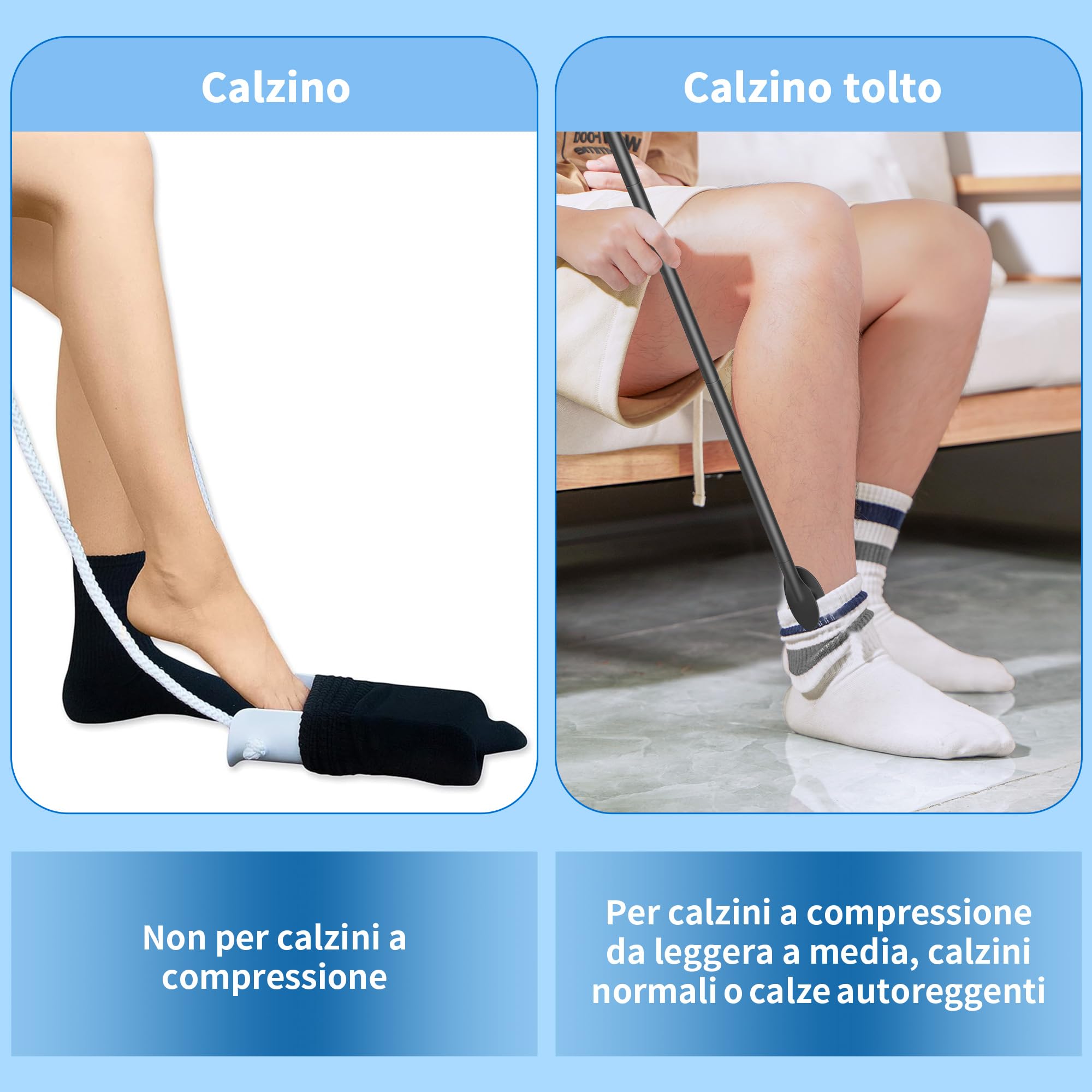 Kekoy Kit Infila Calze per Anziani, 2 Pezzi Aiuti per Indossare Calze, Scarpe, Abbigliamento, Strumenti per Anziani, Gravide e Persone con Mobilità Ridotta(Blu)