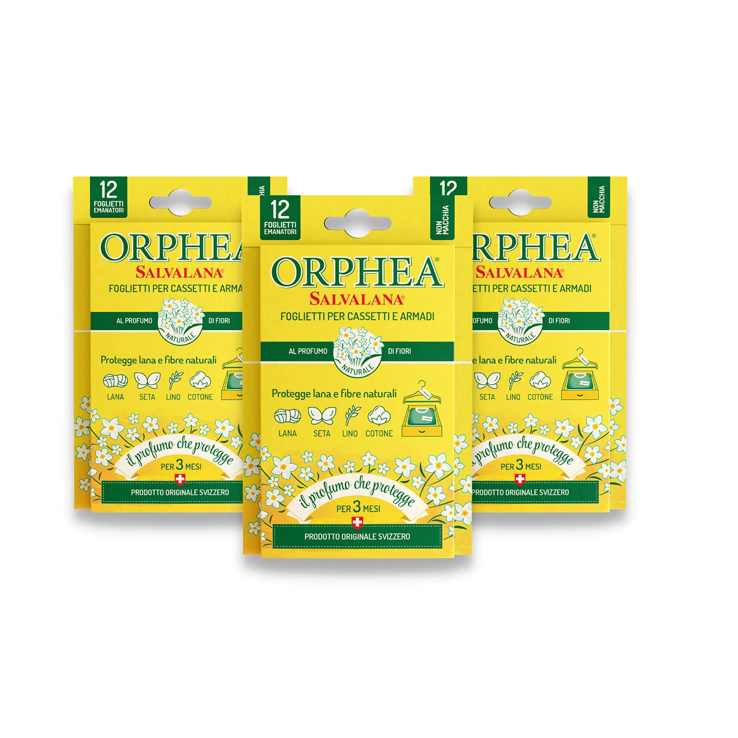 ORPHEA Foglietti Salvalana in Pura Cellulosa, per Cassetti e Armadi, Confezione da 3 x 12 foglietti