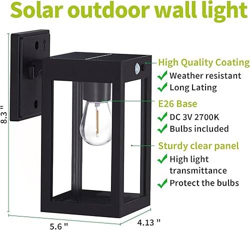 Miniatura 6 de Paquete de 2 luces solares para porche al aire libre, luces solares de pared con 3 modos de iluminación y sensor de movimiento, luces de aplique del