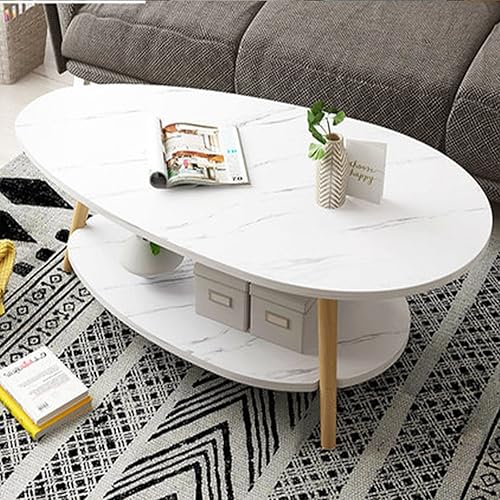 IMPREC Mesa de sofá, mesa de centro con forma de gota de agua con estante de almacenamiento de 2 niveles, mesa de pared para sala de estar, comedor,