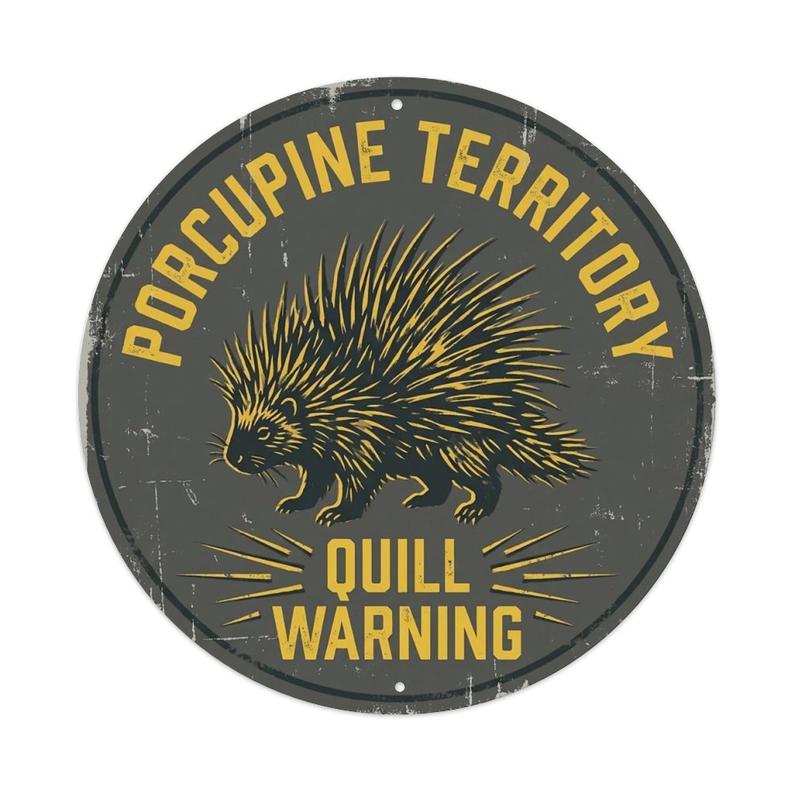 Cxhjca 8X8inch(20X20cm) Porcupine Territory Quill Warning Metal Tin Sign