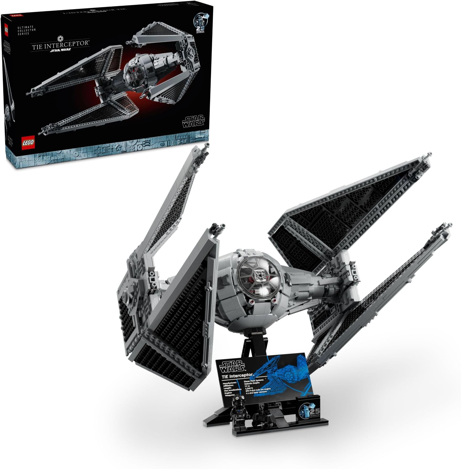 Star Wars Ultimate Collector Series TIE Interceptor Model Building Set, Star Wars Collectible with TIE Pilot Minifigure, Creative Build and Display Starfighter Set for Adults and UCS Fans, 75382