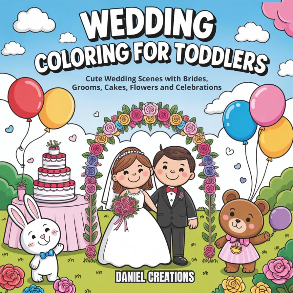 Wedding Coloring Book for Toddlers: Cute Wedding Scenes with Brides, Grooms, Cakes, Flowers and Celebrations