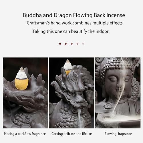 Miniatura 3 de Juego de quemador de incienso de cerámica con reflujo, soporte de incienso de reflujo en cascada con 45 conos y 30 varillas, ornamen de