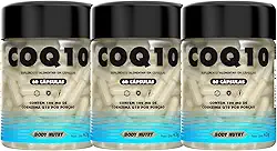Kit 3x Coenzima Q10 Ubiquinona Original Pote 60 Cápsulas 100% Puro Energia Antioxidante Suplemento Energético Zero Glúten Rende
