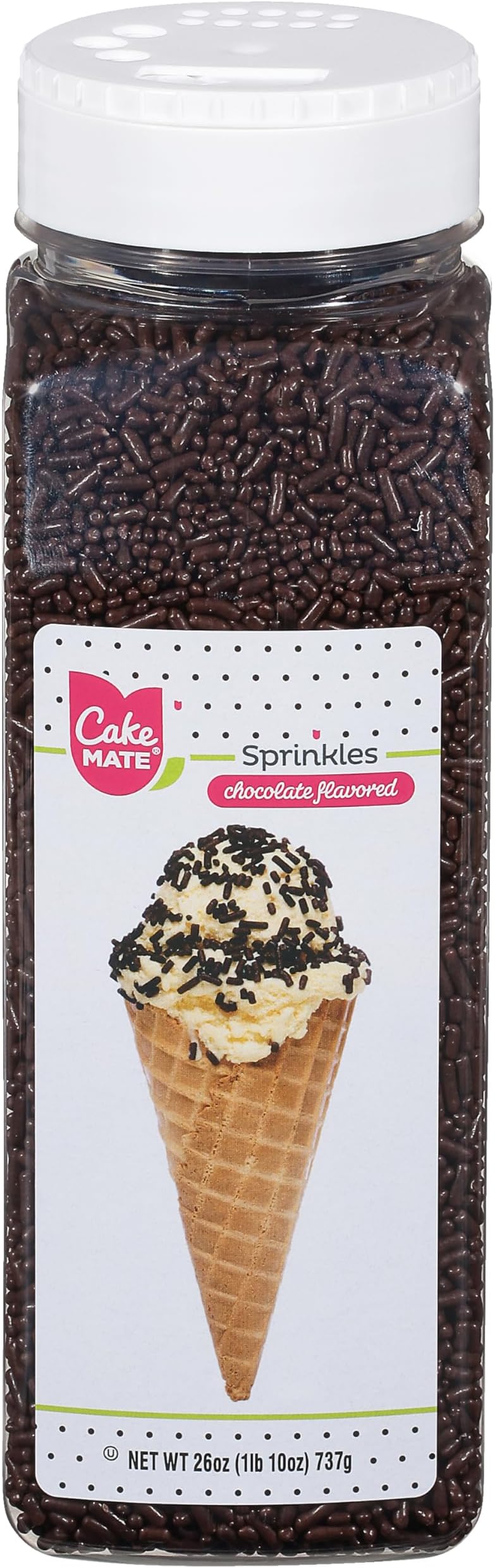 Cake Mate Chocolate Dessert Sprinkles, Easy Pour Lid - Edible Cake Decorating and Baking Sprinkles for Cookies, Cupcakes, and Ice Cream Toppings - 26oz (Chocolate)