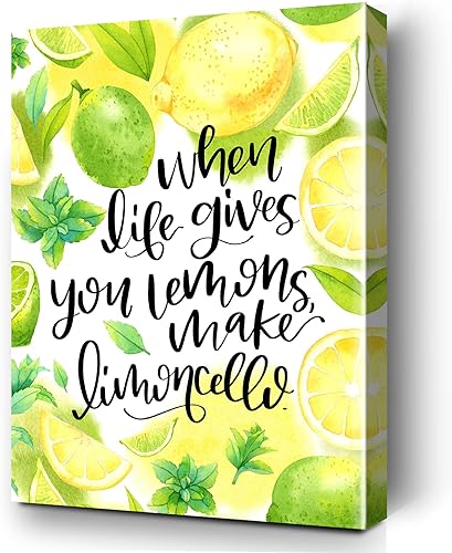 Decoración de pared de acuarela de limón para cocina, rústico, con texto en inglés "When Life Gives You", letrero para decoración del hogar,