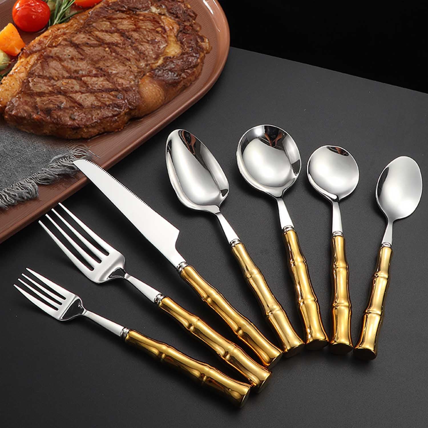 84-teiliges Edelstahl Besteckset für 12 Personen, 7-teilig pro Person, Komplett & Vielseitig golden