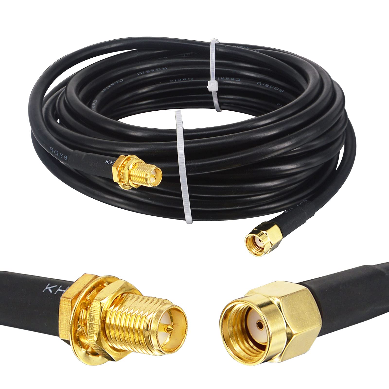 Câble coaxial RG58/U pour antenne RP-SMA mâle vers RP-SMA femelle 5 m
