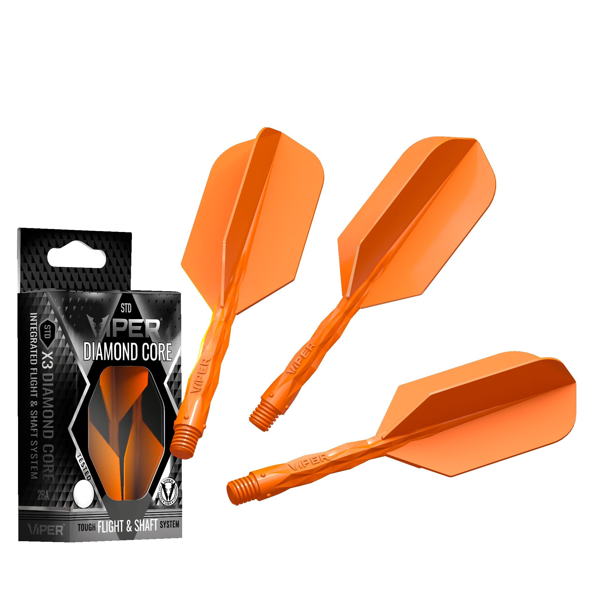 Viper Diamond Core Integrated Dart Flight & Shaft System - Precision Darting Accessory with Tough Polymers for Enhanced Performance, Set of 3, InBetween Shaft, Slim Flight, Neon Orange