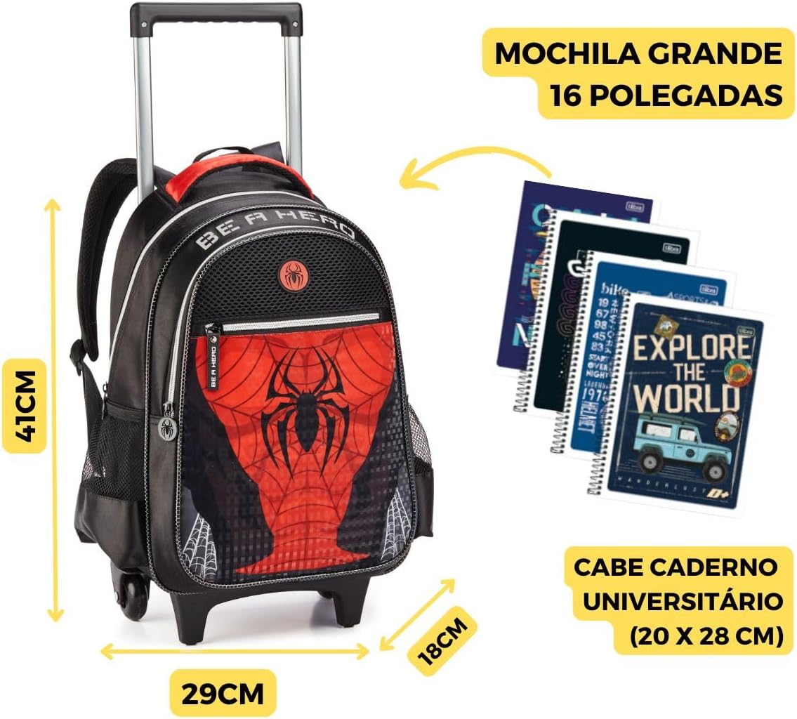 Kit Mochila Rodinha Para Meninos Super Aranha Escolar Spider