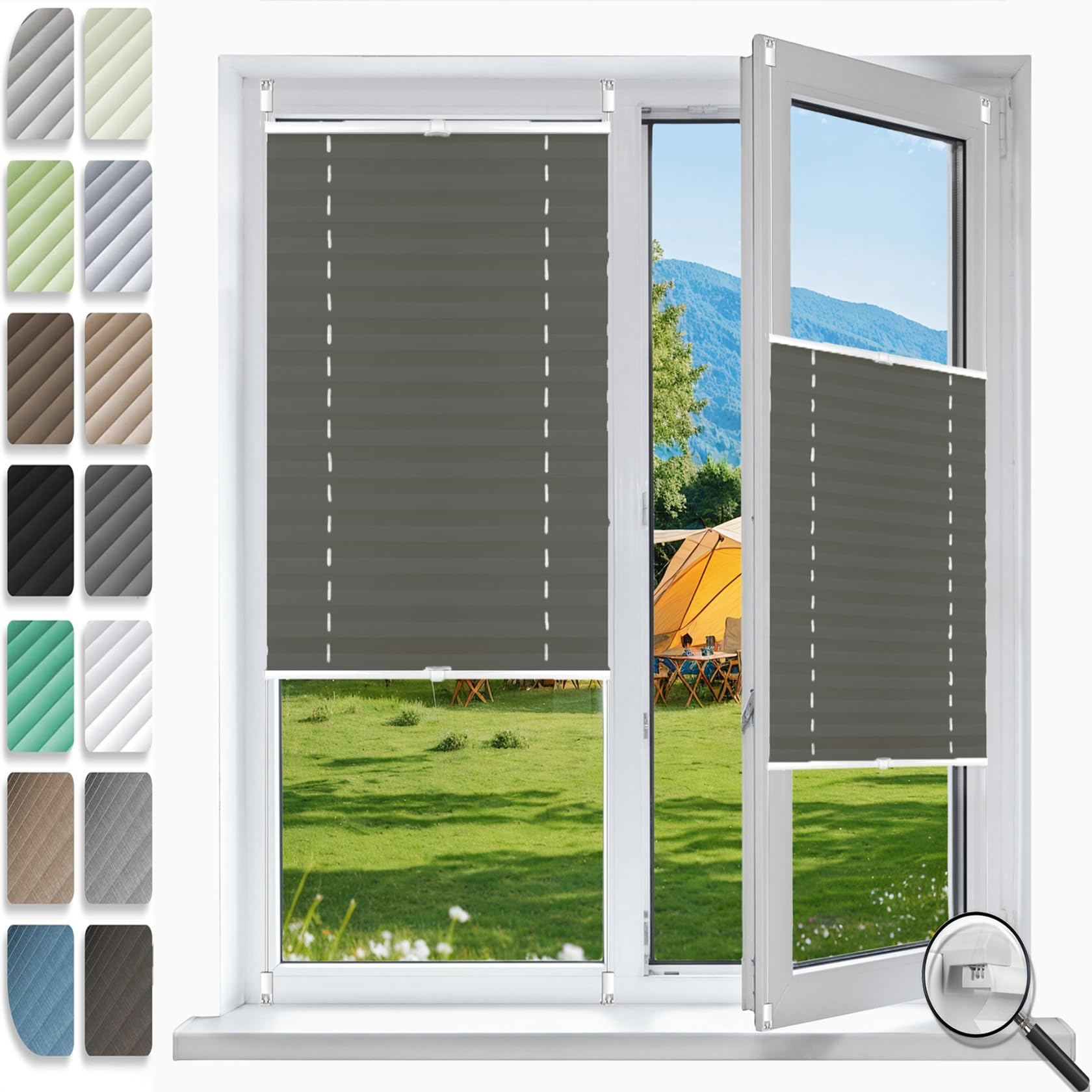 Klemfix Store Plissé Occultant sans Perçage 95 x 200 cm, sans Perçage, Opaques et Translucides, Store Plissé Store de Fenêtre, Store Occultant Portable, pour Fenêtres, Gris Clair