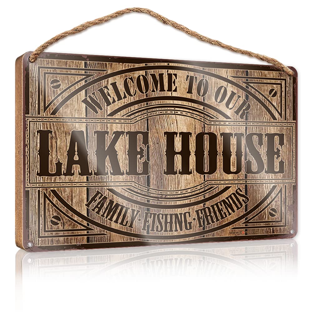 DTHA Hanging Wall Decor For Bathroom Welcome To Our Lake House Wooden Sign Signs For Front Door Funny Bar Signs(15X28CM)