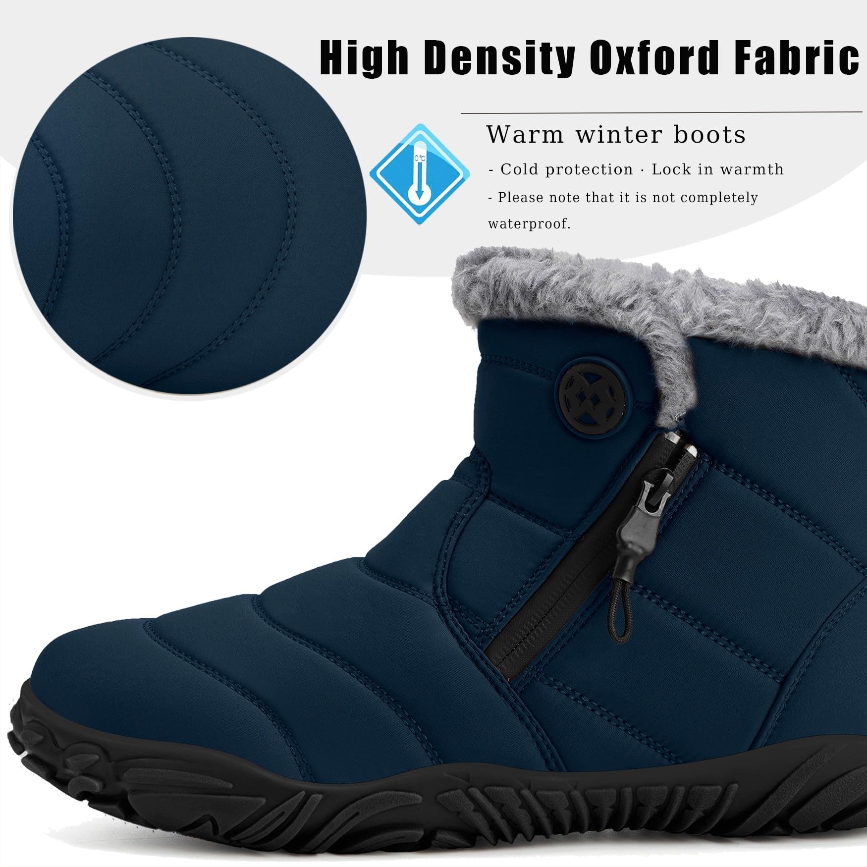 Sisttke Buty na boso, męskie, z podszewką, ciepłe buty zimowe, antypoślizgowe, szerokie palce, z podeszwą Zero-Drop