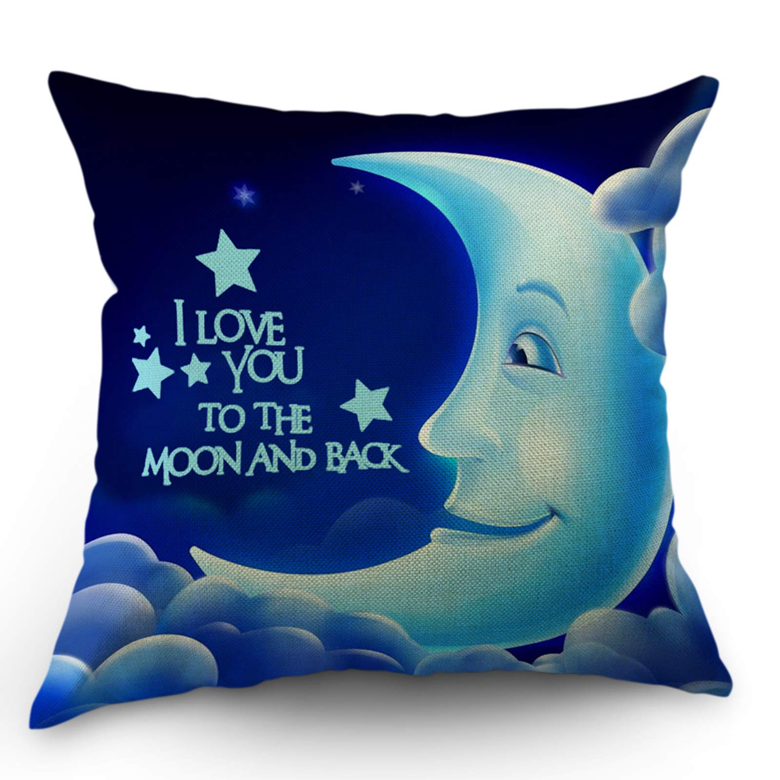 Moslion Quotes Pillow Case I Love You The Moon and Back Letter with Smile Moon Decorative Throw Pillow Case 18" x 18" Inch Cotton Linen Cushion Cover for Men Women Blue White