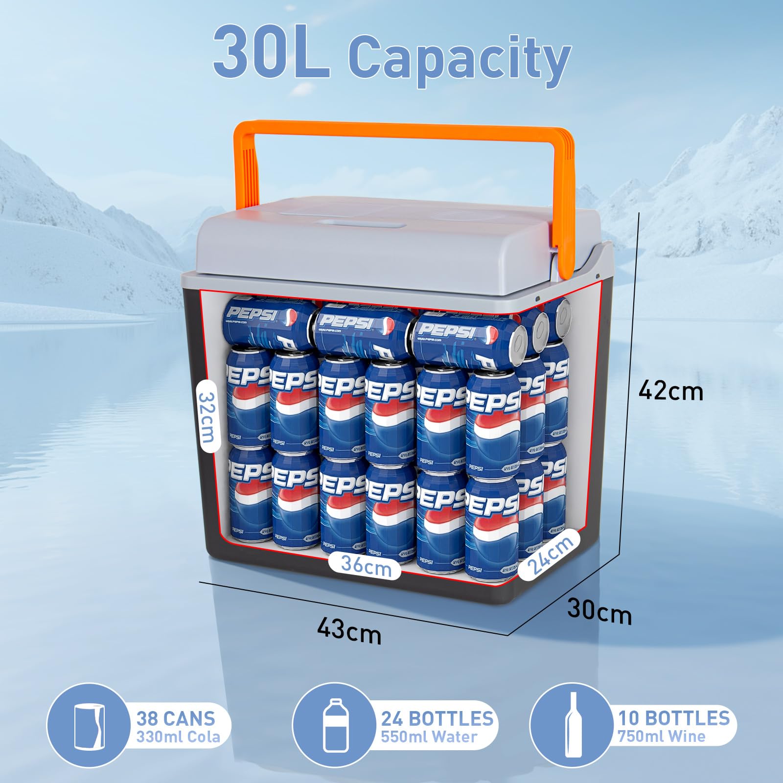 Todeco 30L Glacière électrique portable, pour Refroidir et Garder au Chaud, Mini-frigidaire 12V et 230V, Mode ÉCO, pour voiture, camion, bateau, camping-car et prise de courant
