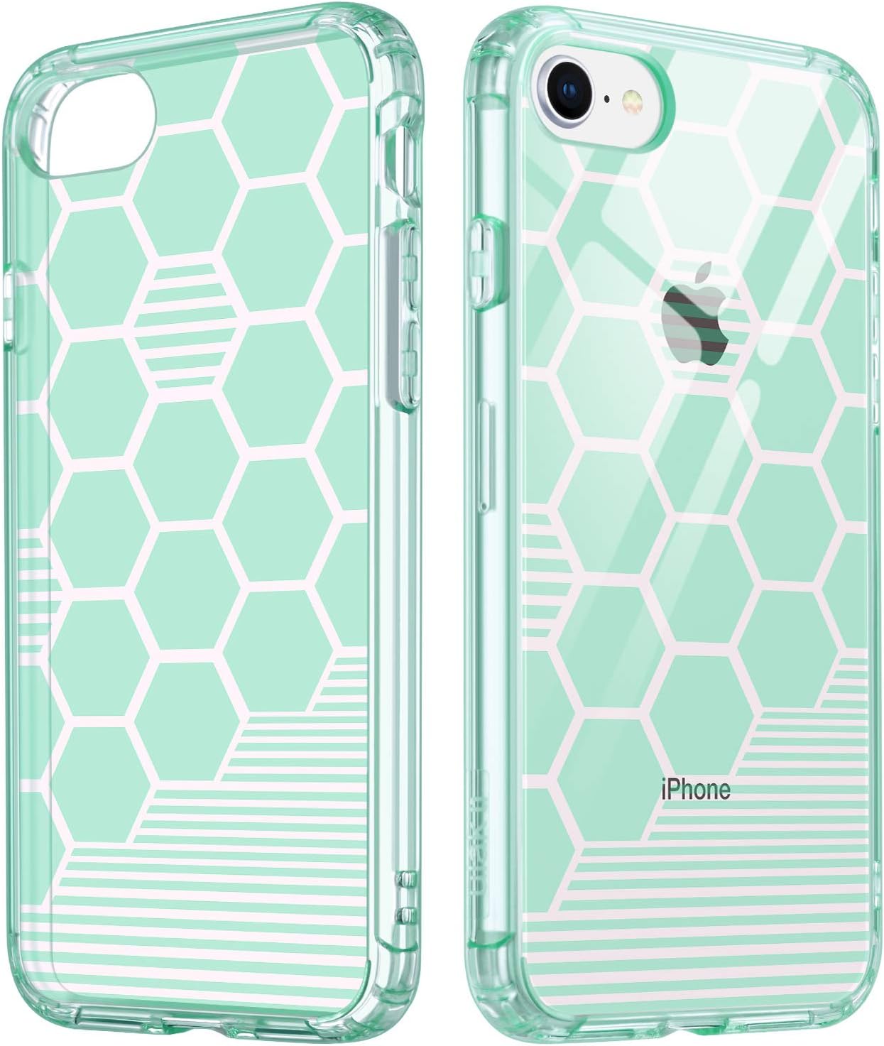 ULAK iPhone 8 Case, iPhone SE Case 2020, iPhone 7 Clear Case with Design, Slim Fit Hybrid TPU PC Shock-Absorption Anti-Scratch Hard Back Cover for New iPhone SE/iPhone 8/7 4.7 inch,Honey Comb Stripes