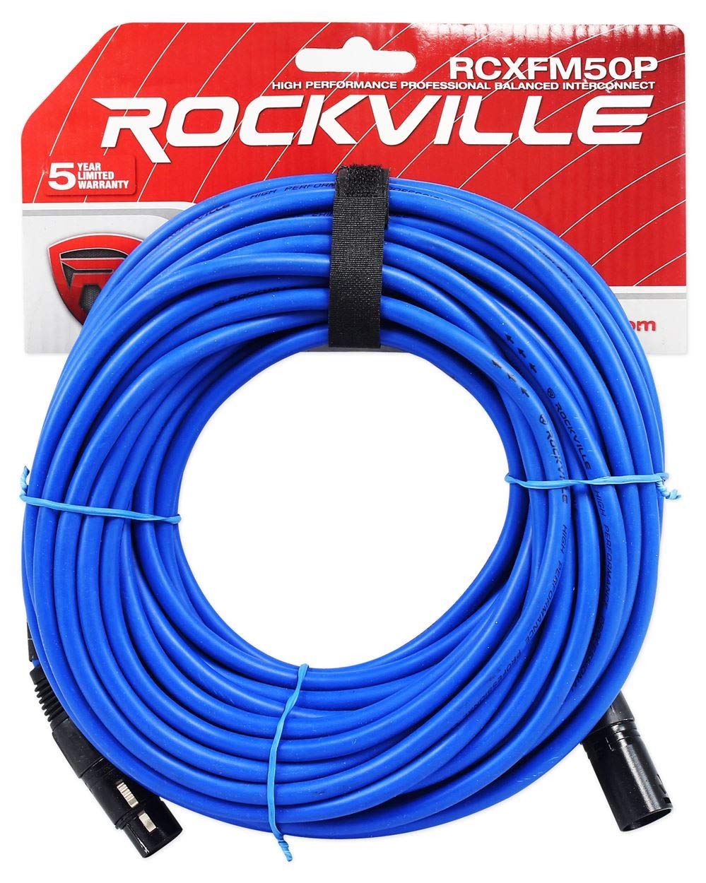 Rockville RCXFM50P-BL 50ft XLR Female to Male REAN Mic/Speaker Cable, Oxygen-Free Copper, Durable PVC Jacket, Blue, Low Noise, for Live Performances and Studio Recording
