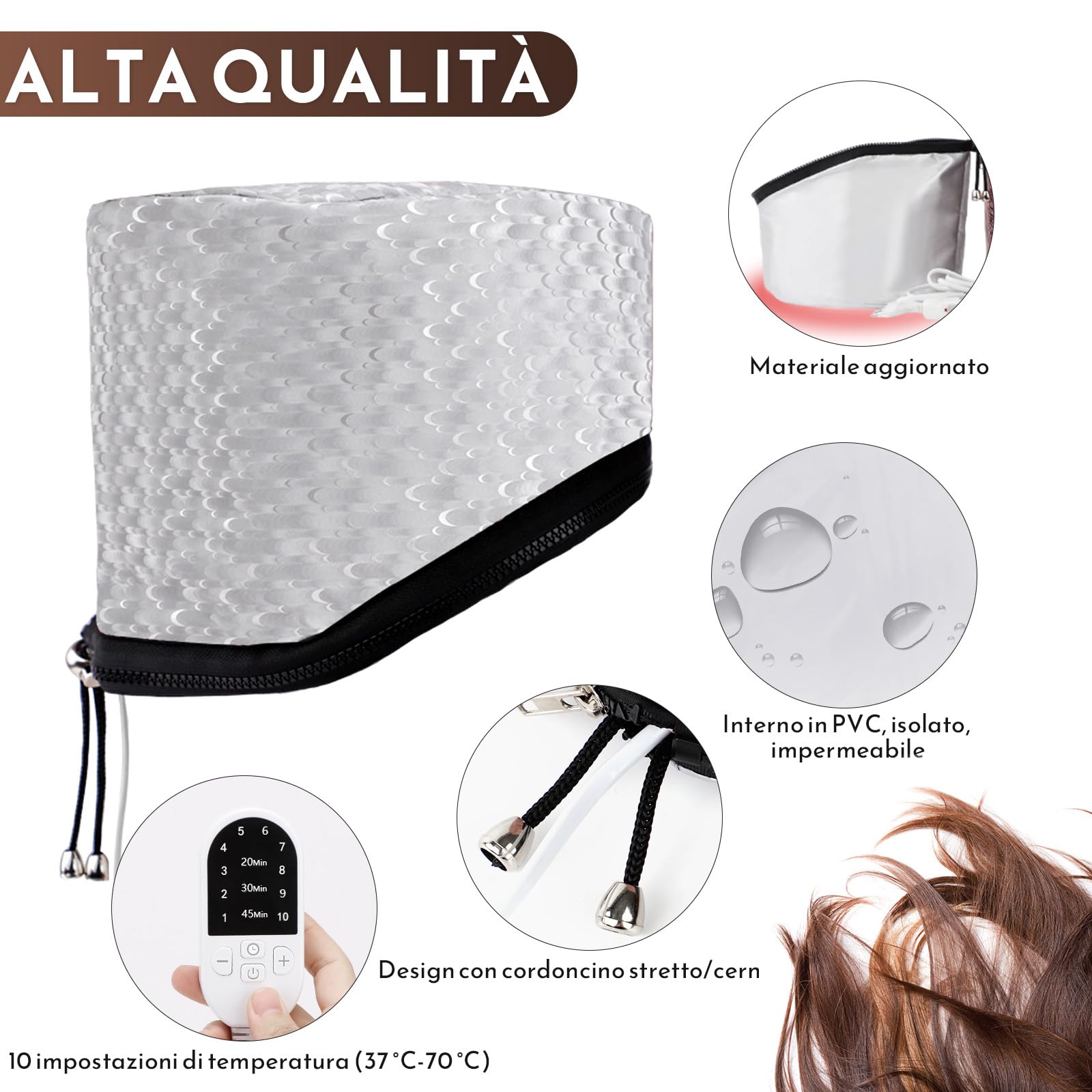 DEWEL Cuffia Termica per Capelli Henne, 10 Livelli di Temperatura Regolabili della Cuffia Termica per Capelli, Può Essere Utilizzato per Capelli Danneggiati, Crespo, Doppie Punte