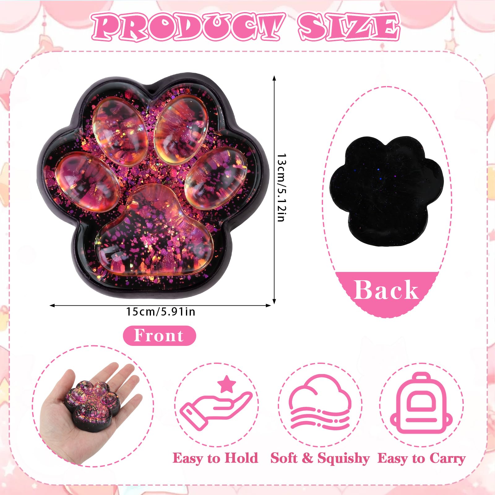 Cat Paw Squishy Stress Relief Toys, Cute Fidget Toys Squishies, Style E - Red - Image 2