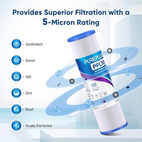 Miniatura 5 de PUREPLUS Filtro de sedimento plisado para toda la casa de 5 micras de 10 x 2.5 pulgadas para agua de pozo, cartucho de repuesto para sistema