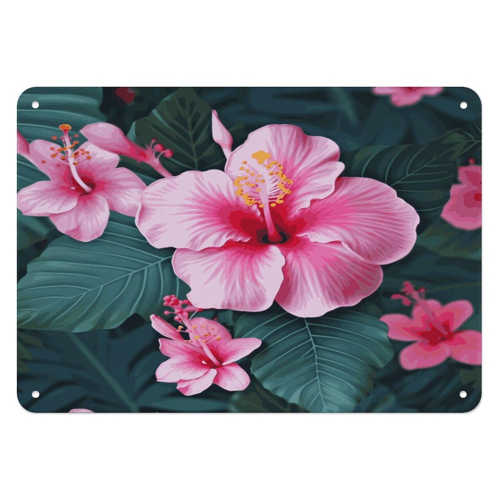Btcowzrv Style Hawaii Pink Flower Metal Sign, 5.5" X 7.9" Tin Wall Decor, Wall Art Plaques For Home Wedding Decor Room Living Room Decoration