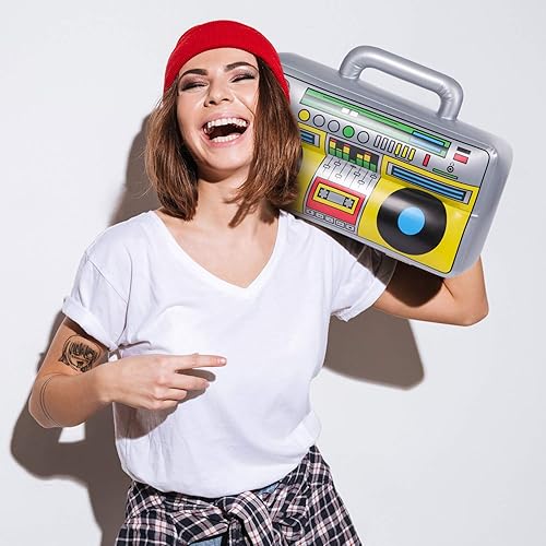 Miniatura 5 de 6 piezas inflables Boombox  Suministros de fiesta de los años 80 y 90 decoraciones inflables Boom  raperos Hip Hop B-niños accesorios de disfraz