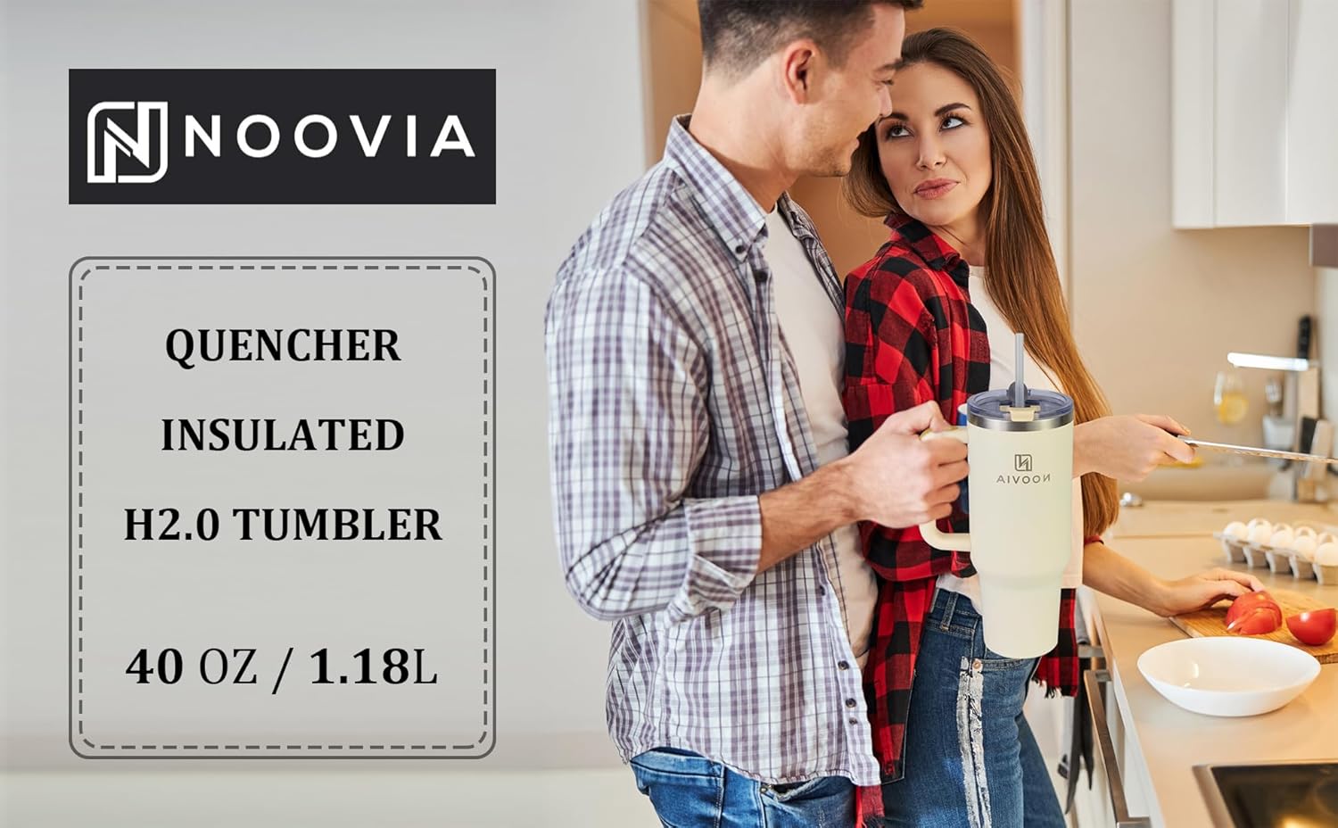 NOOVIA 40oz Stainless Steel Tumbler with Handle & Straw – Double Wall Vacuum Insulated Cup for Hot & Cold Drinks-Christmas Gift. - Image 6