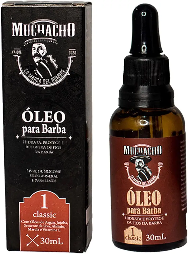 Muchacho - Óleo Para Barba Profissional Hidratante Classic - 30ml Hidratação e Maciez para sua barba