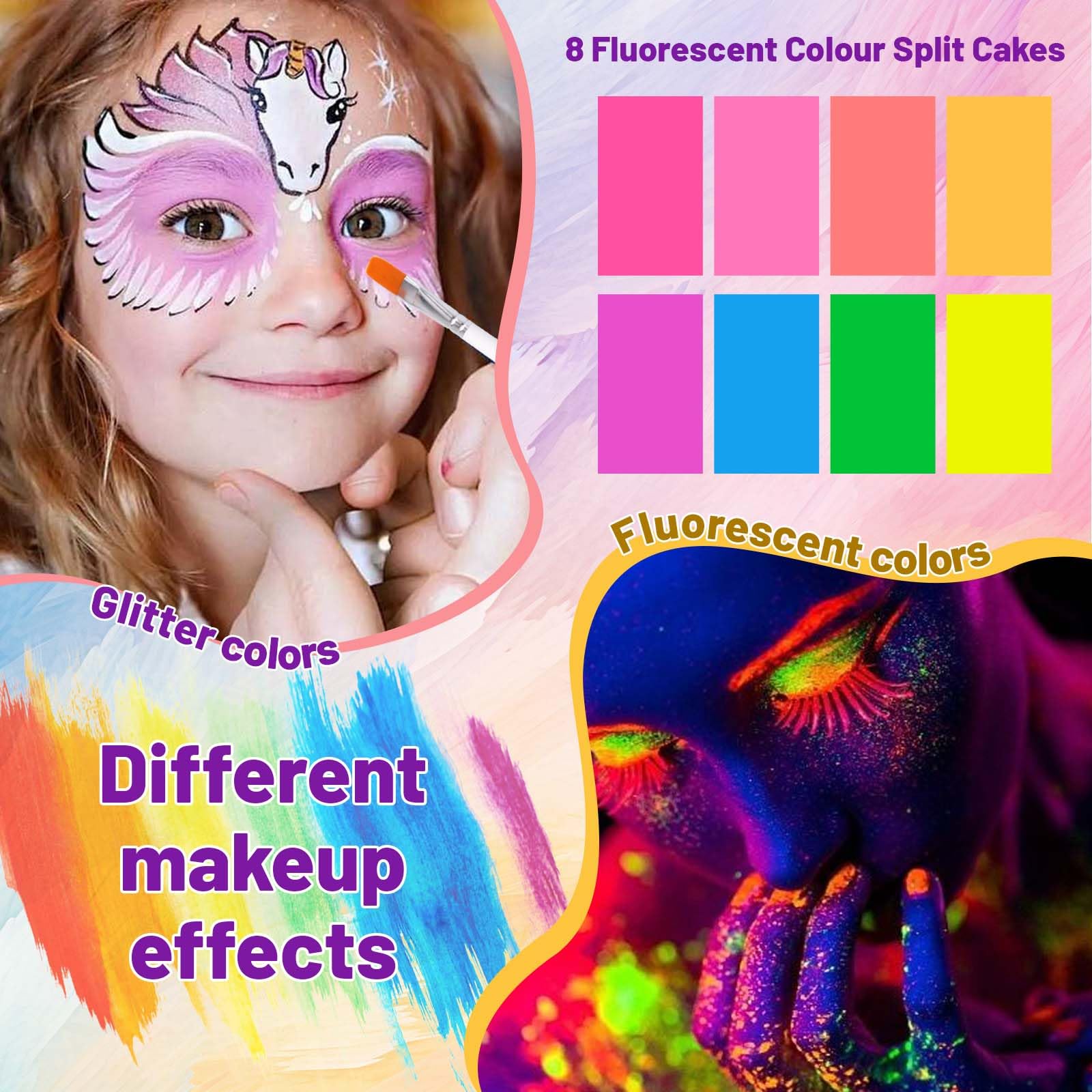 Body Painting, 42 Colori Truccabimbi Kit con 10 Pennelli e 4 Modelli per Tatuaggi, Non Tossico Trucco Viso a Base d'acqua, Trucca Bimbi Viso Bambini per Carnevale, Pasquale, Halloween