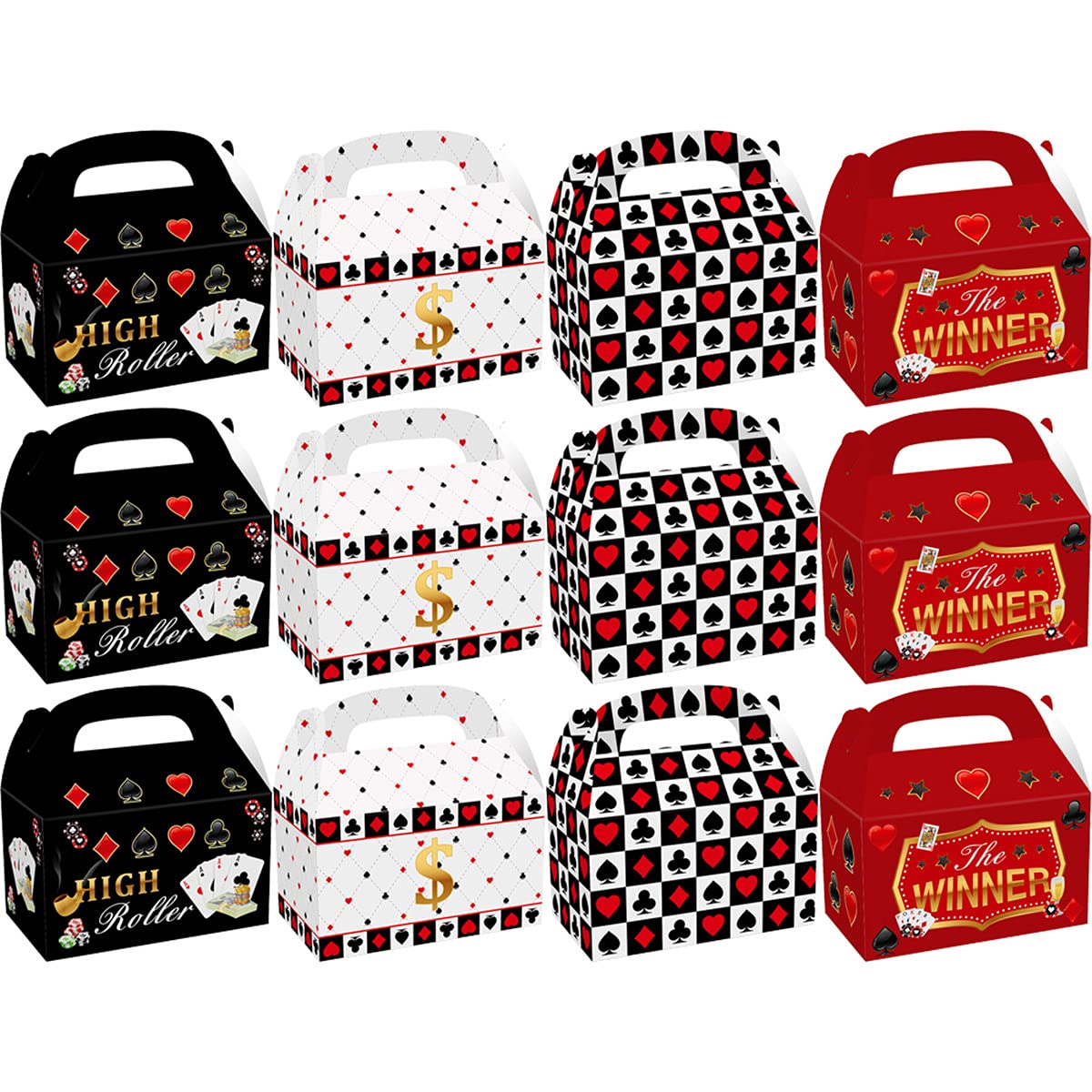 FAIRYRAIN 12 Pcs Casino Theme Party Candy Cake Box Set for Poker Casino Night Themed Birthday Poker Events Parties Decorations