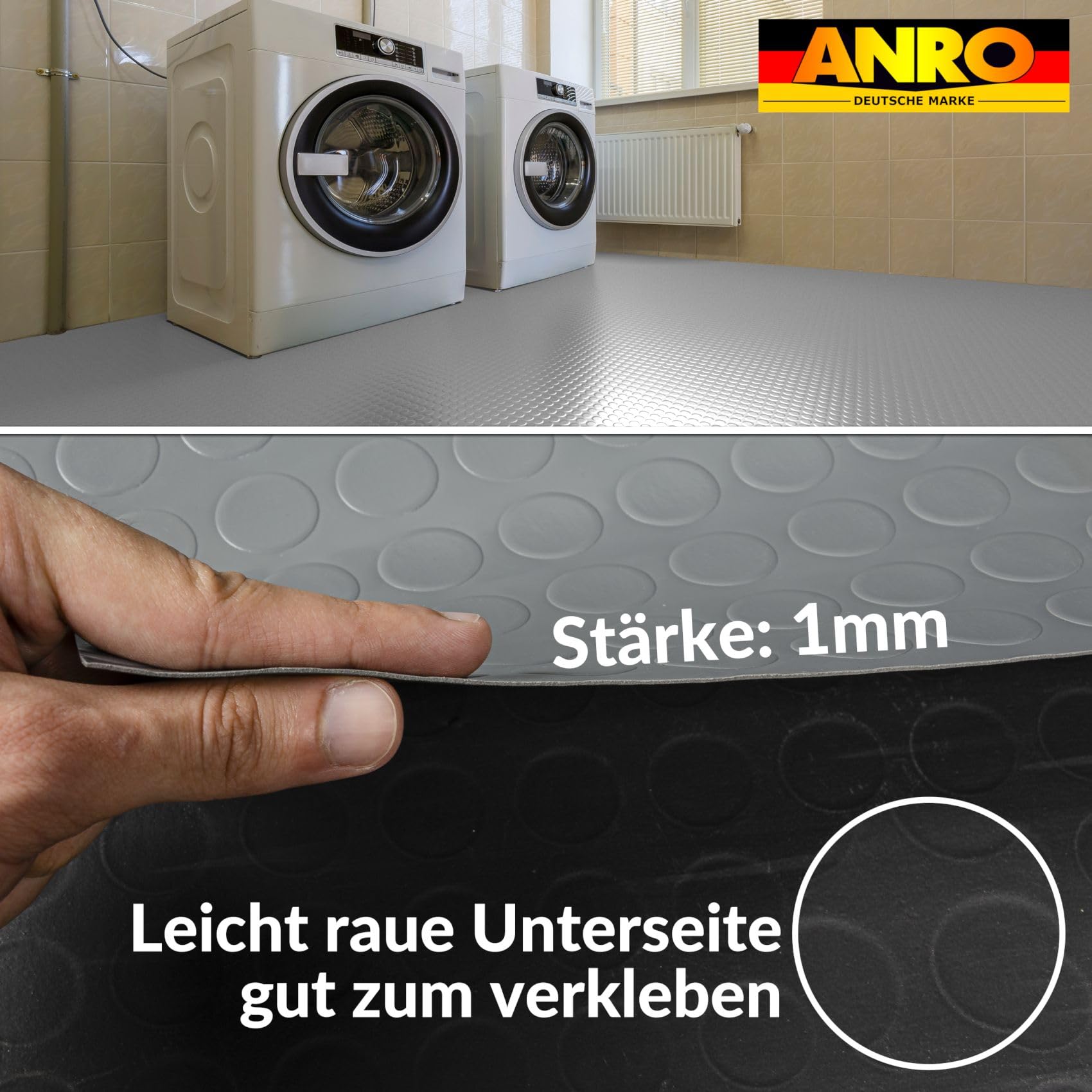PVC Bodenbelag Meterware Noppen 1mm Antirutschmatte Bodenmatte Noppenmatte Riffelblechmatte Tränenblech rutschfest Grau Noppen 340x140cm