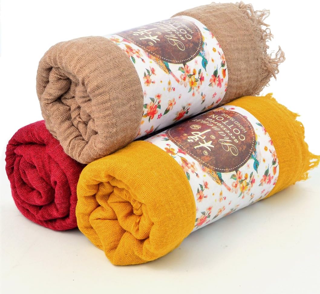 Wobe 3pcs Women Soft Cotton Hemp Scarf Shawl Long Scarves, Travel Sunscreen - Image 8