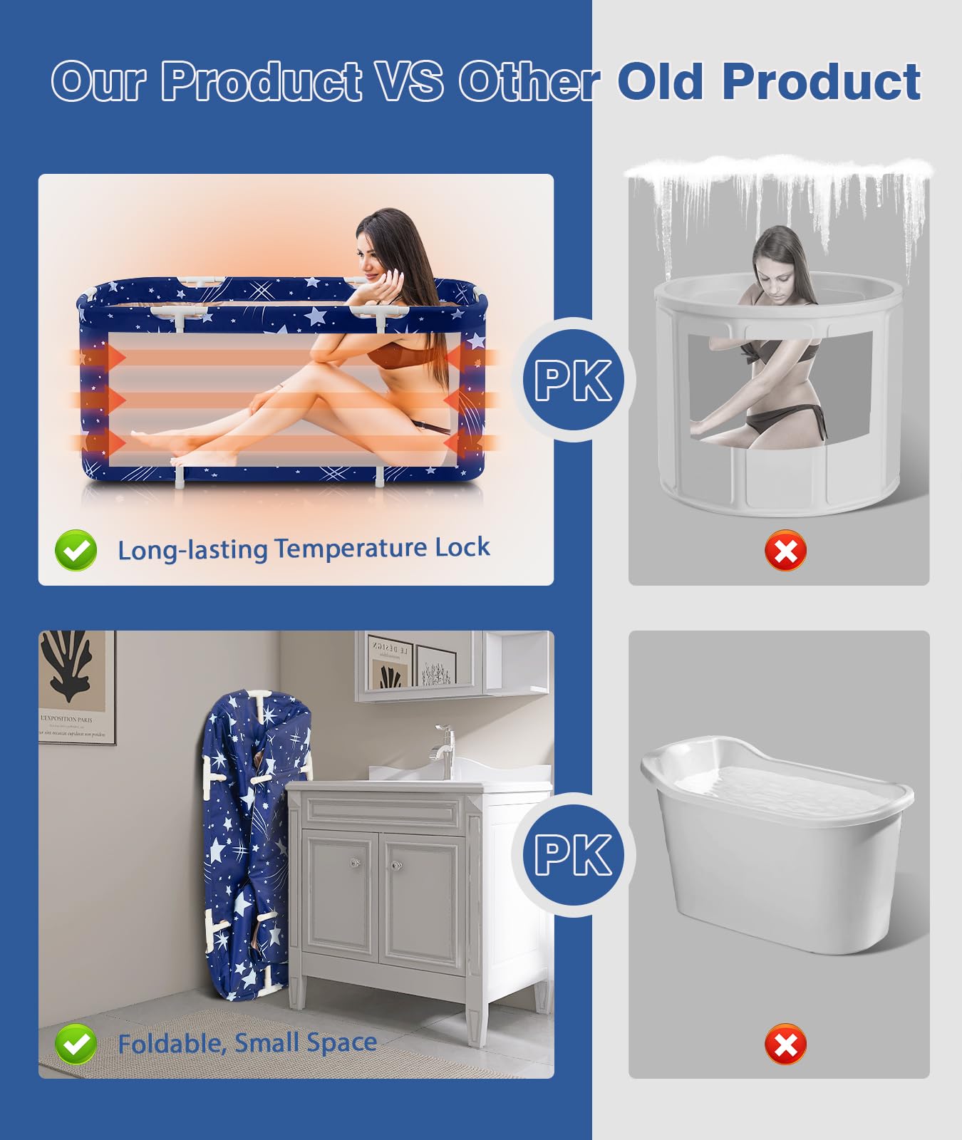 Baignoire Adulte Pliable 120 x 55 cm, Baignoire et Portable, Installation Facile, Idéal pour Spa à Domicile et Douche(Gypsophile)