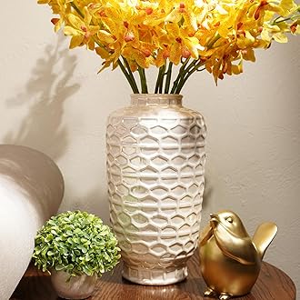Pure Home + Living Ivory Honeycomb Pearl Finish Ceramic Vase - Medium