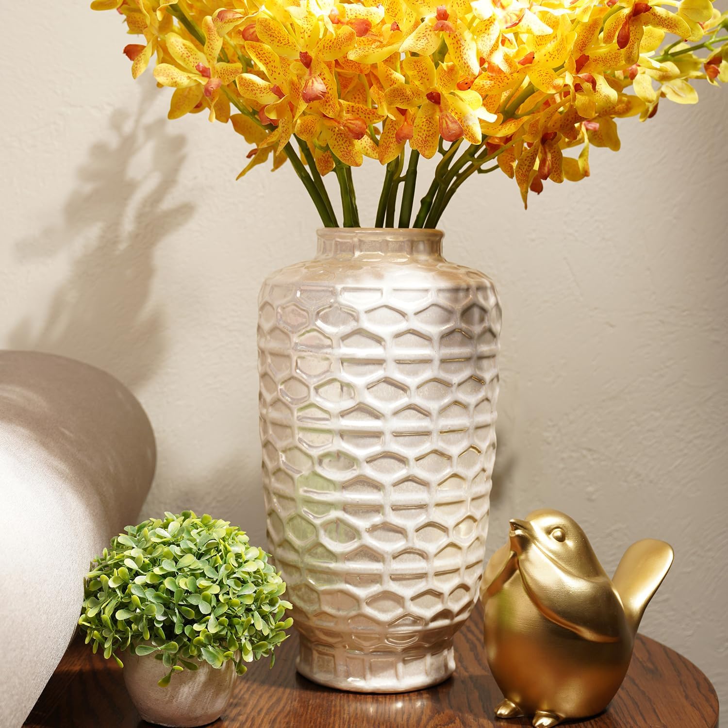 Pure Home + Living Ivory Honeycomb Pearl Finish Ceramic Vase - Medium