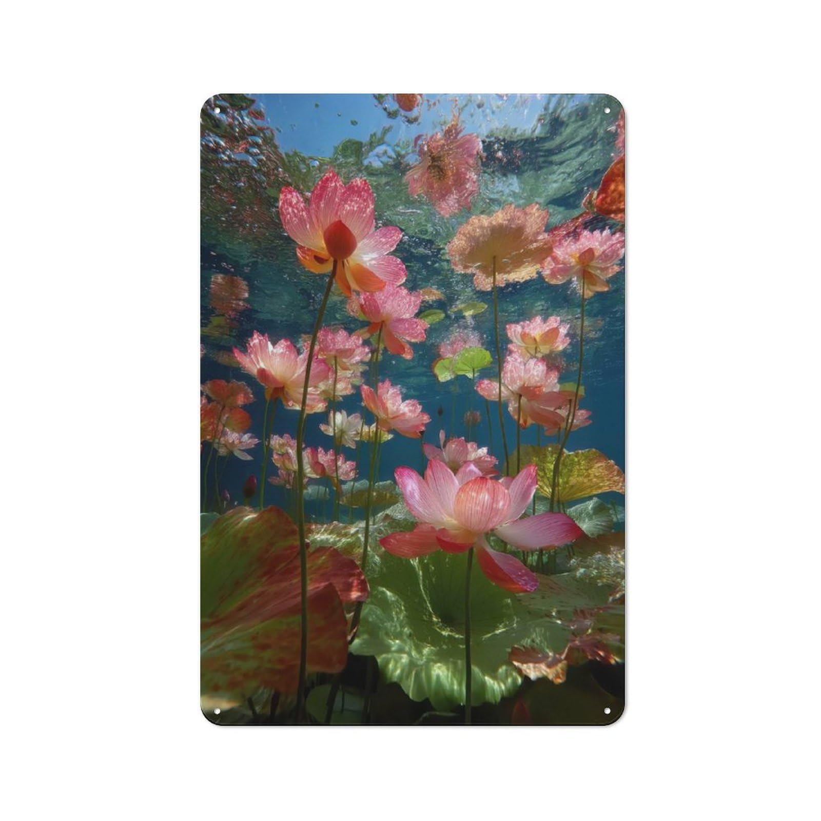 Metal Sign 30x20cm with Underwater Lotus Garden for Pub Or Café, Vintage Decor, for Metal Sign Collectors, for Garage And Workshop Walls