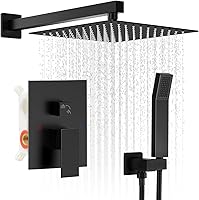 RNDIOZD Matte Black 10-Inch Rain Shower System with Handheld Spray, Pressure Balance Valve - Wall Mount 2-Function Bathroom Faucet Set