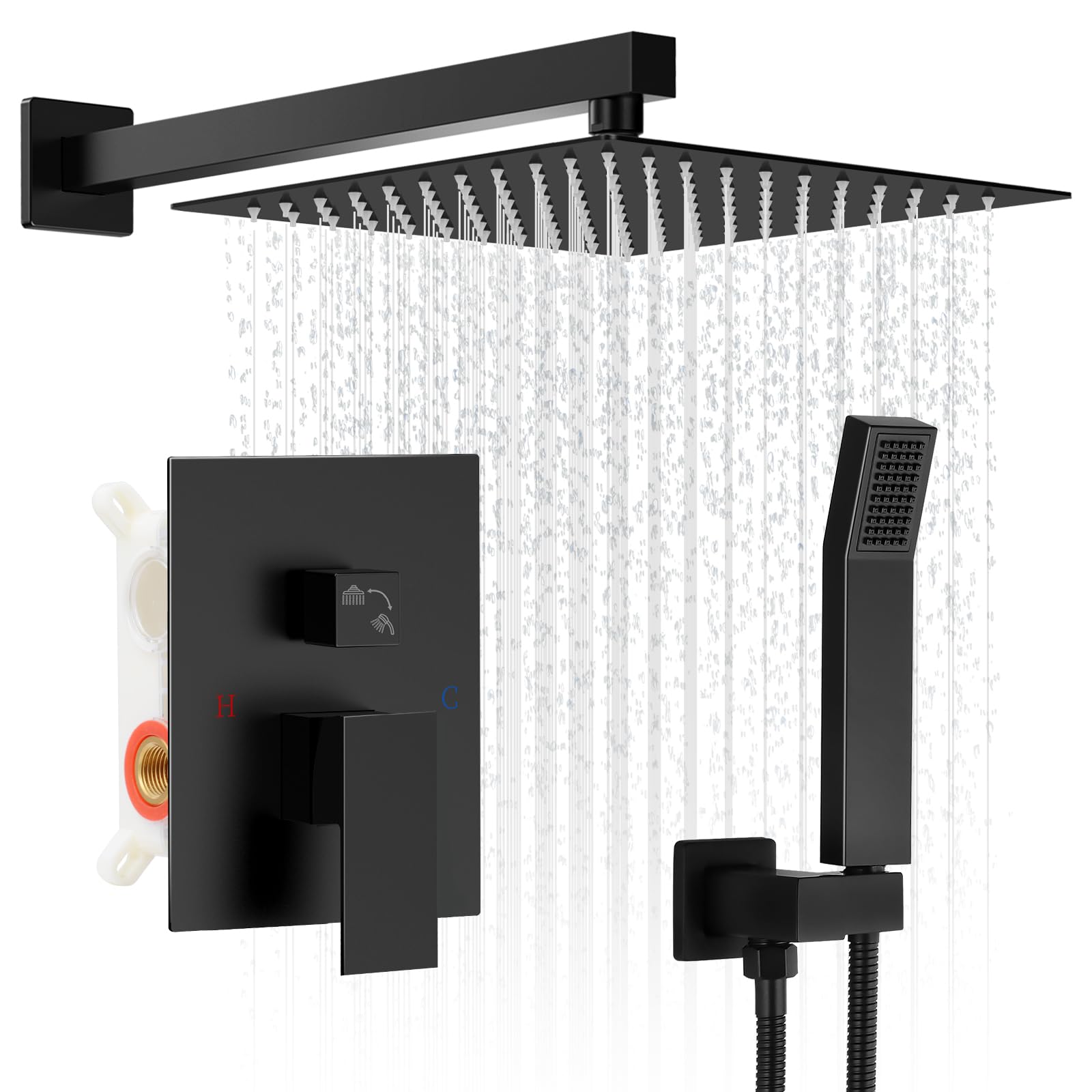 Photo 1 of RNDIOZD Shower Faucet Set, 10" Rain Shower, Matte Black