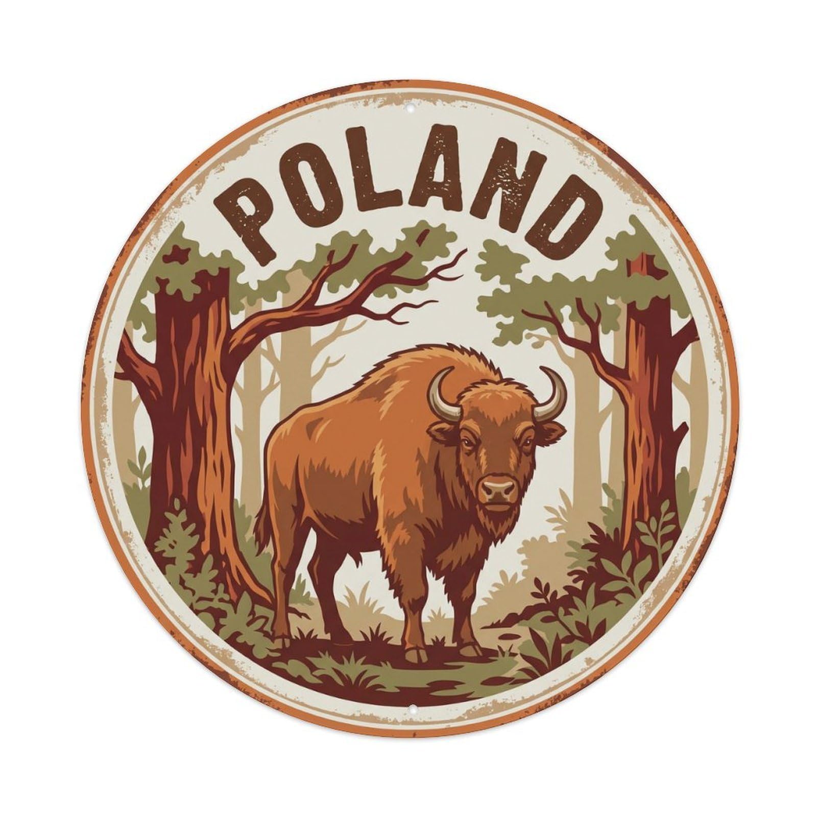Poland European Bison Primeval Forest Metal Tin Sign