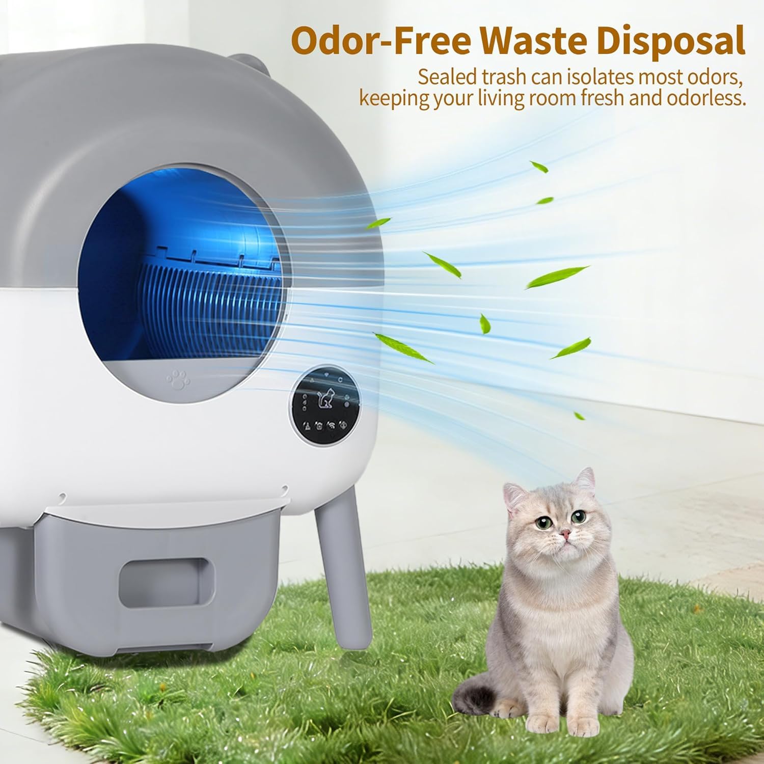 Arenero Autolimpiable para Gatos 66L, Caja De Arena Automática Inteligente con Control por App, Sensores De Seguridad Anti-Atrapamiento, 6 Luces Ambientales Ajustables, Bajo Ruido