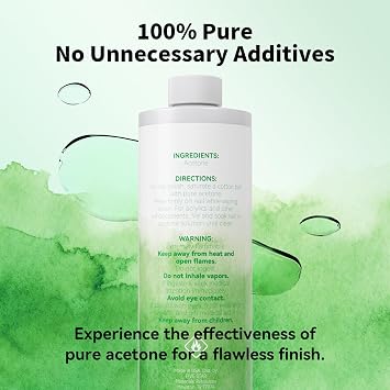 100% Pure Acetone (16 Fl/Oz) -ACS Grade, Made in USA, Professional Strength Nail Polish Remover for Nail Polish, Gels, Acrylic and Sculptured Nails