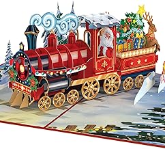 papercrush® Christmas Train Pop Up Card - Funny 3D Christmas Card with Polarexpress, Santa and Reindeer - Christmas Greeting Card with Envelope for Kids Men Women