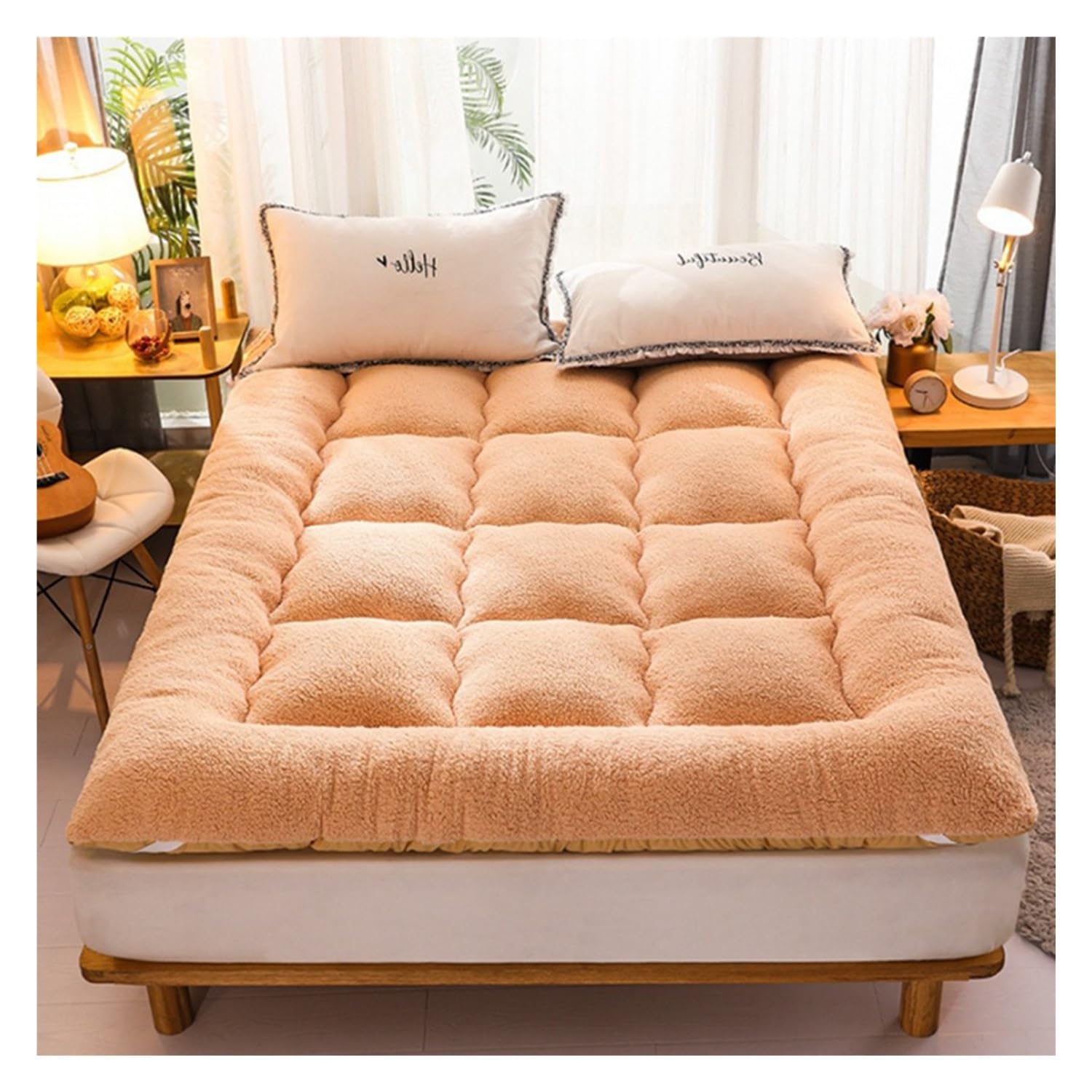 MTNBHH Japanese Family Upholstered Floor Mattress Folding Bed Roll-Up Camping Mattress Warm Mattress Double and Single Futon(Orange,120 * 200cm)