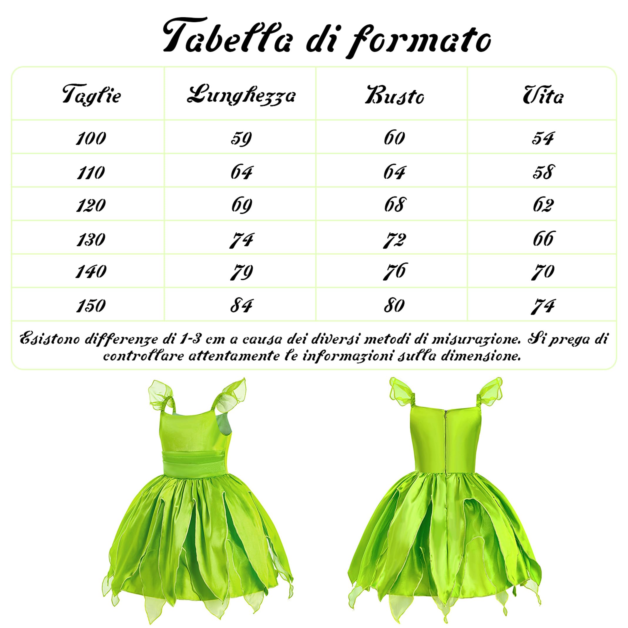 New front Costume per Cosplay della Principessa con Accessori per Carnevale Classico Bambina Finta Seta Estive Feste a Tema Feste Halloween Compleanno Verde Tematizzate