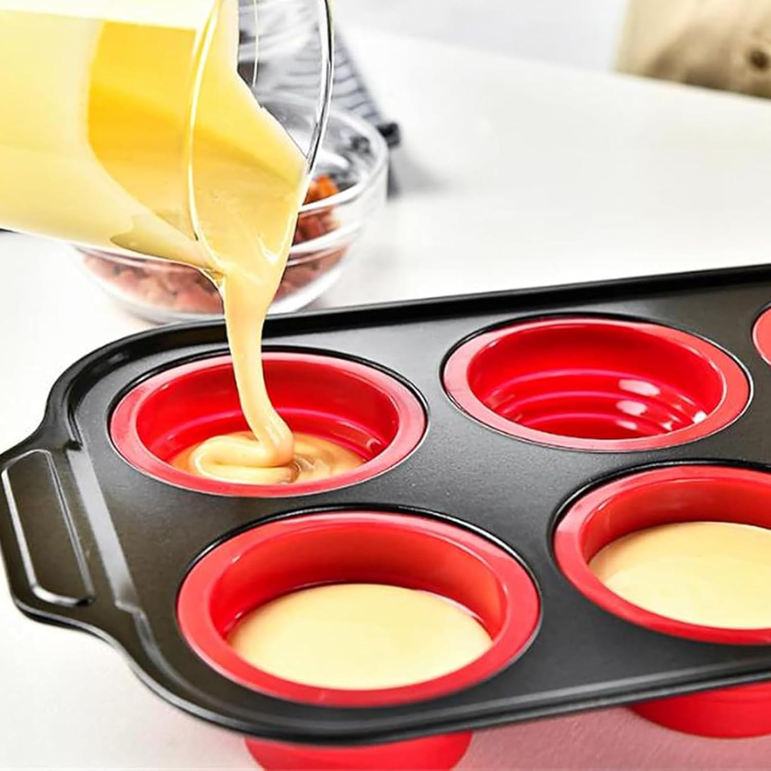 Squeeze Silicone Muffin Molds, 12 Cups Reusable Non Stick Silicone Muffin Pan with Push to Release Mechanism, for Home Kitchen and Parties (Gray-B)