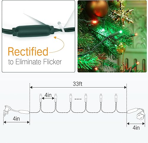 Miniatura 8 de Brizled Luces de Navidad rojas y verdes, 33 pies, 100 luces LED de 0.197 in, mini luces de Navidad de gran angular conectables, luz de árbol con